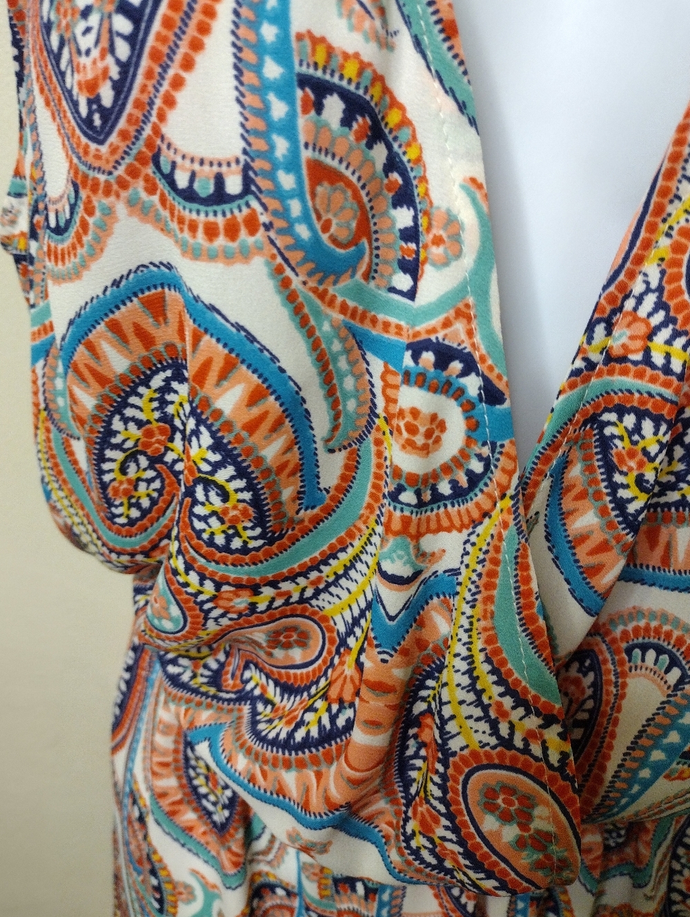 Show Me Your Mumu Paisley Print Sleeveless V-Neck Romper in White Coral & Blue - Picture 2 of 8